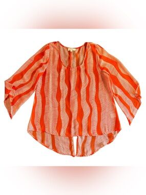Umgee USA Geometric Print Bell Sleeve Top High Low - Size Medium